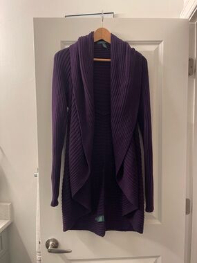 Lauren Ralph Lauren Dark Purple Ribbed Open-Front Cardigan